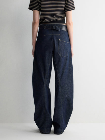 3D Wide-Leg Denim Pants