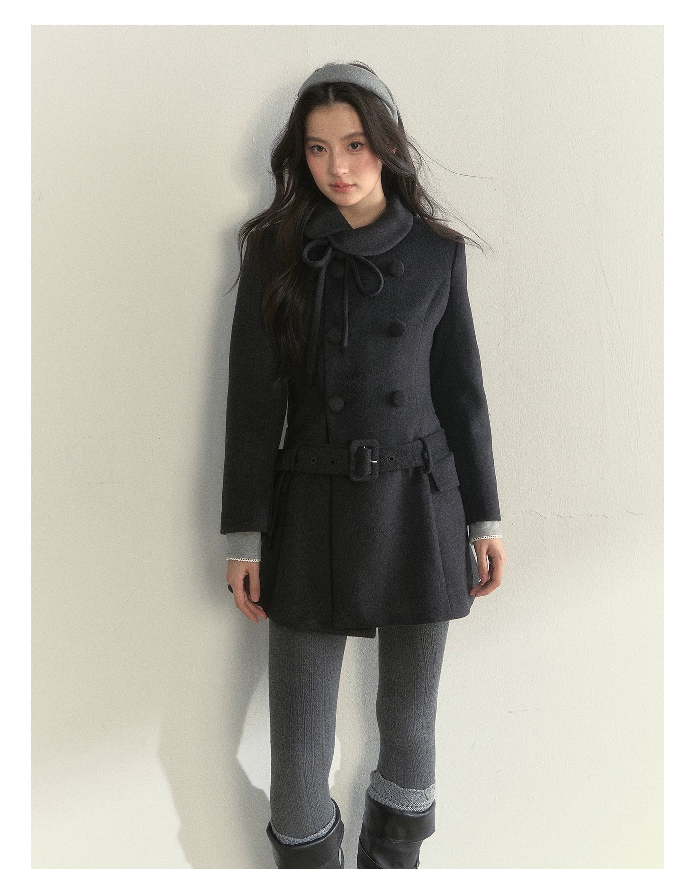 Wool Blend Double-Breasted Midi Coat