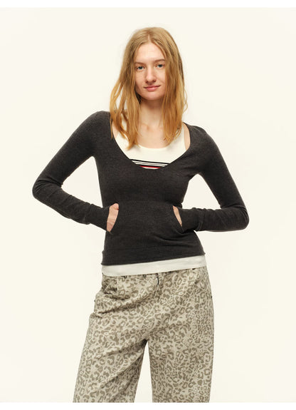 Vintage Contrast Wool-Blend Layered Knit T-Shirt