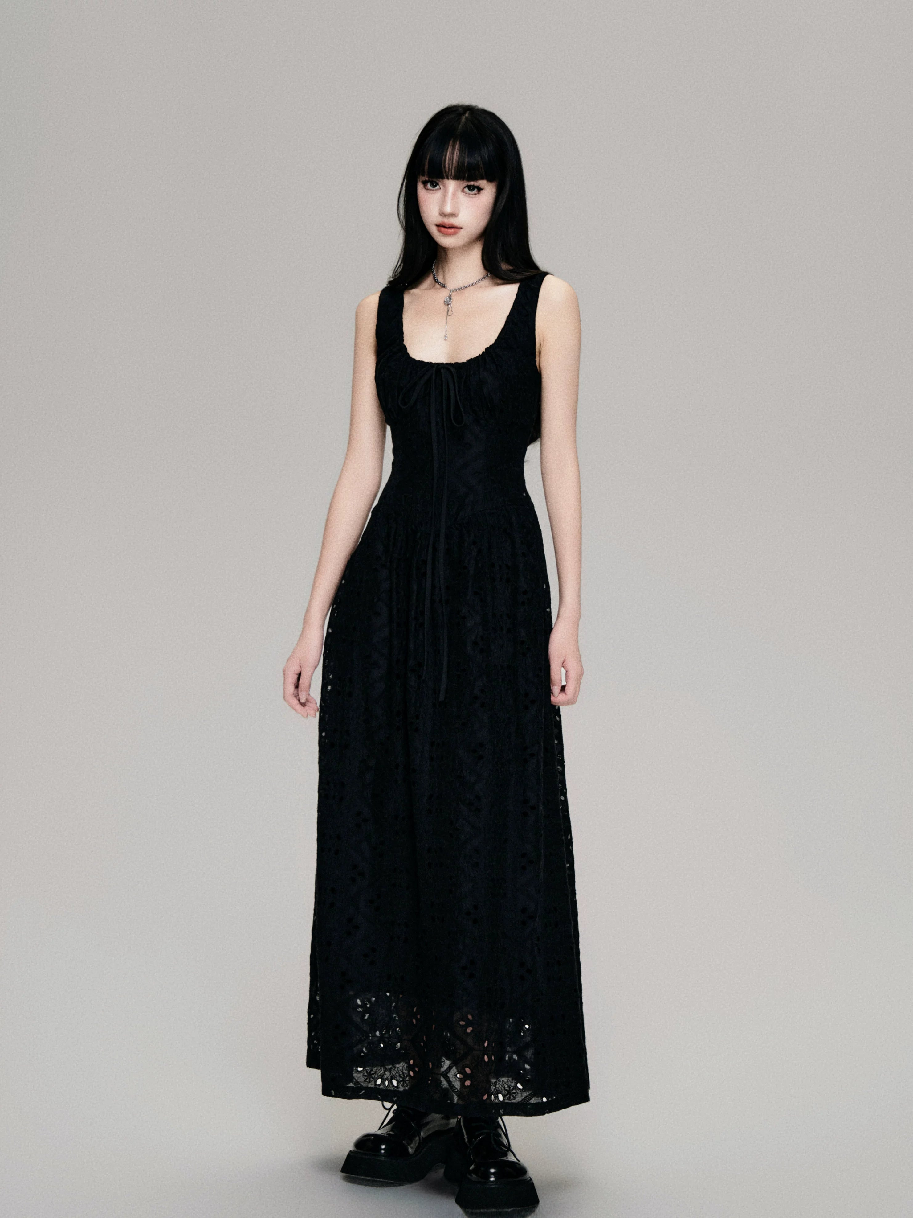 Cutout French Sleeveless Maxi Dress