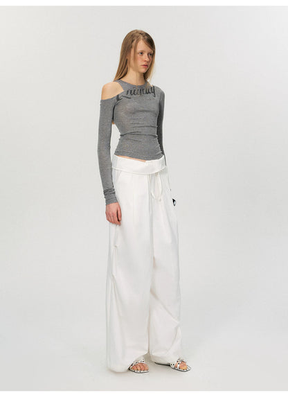 Asymmetric Rhinestone Graphic Cut-Out Slim Fit Top