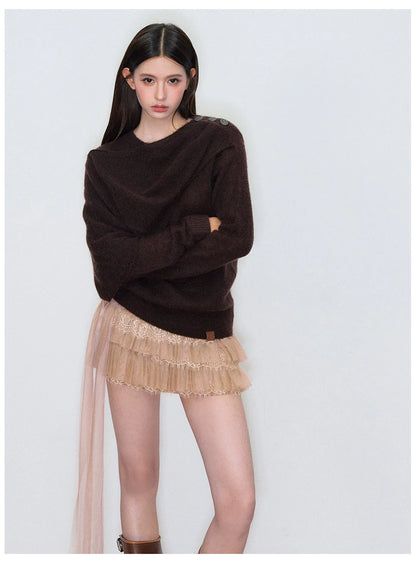 Shawl-Collar Relaxed Wool Knit Sweater