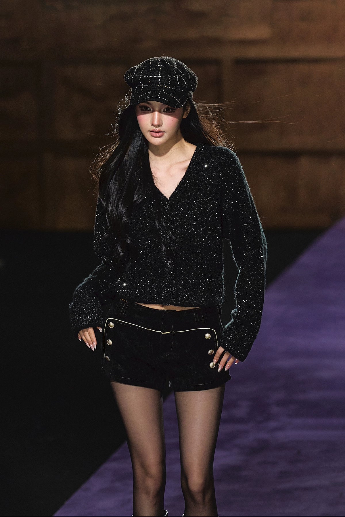 Shimmer V-Neck Sequin Detail Knit Cardigan