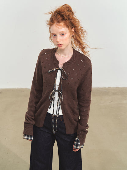 Vintage Plaid Tie-Front Cardigan