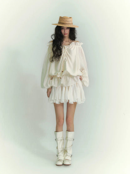 Lace Patchwork Asymmetric Hem Mini Skirt