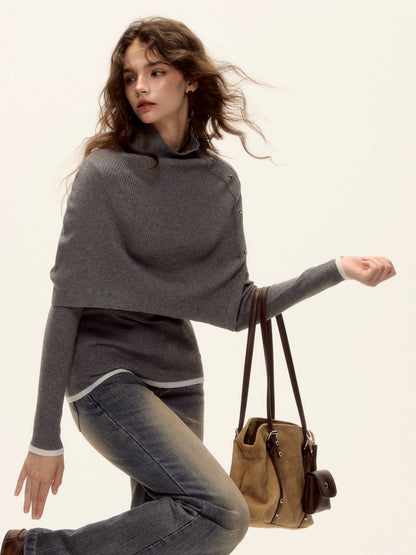 Wool-Blend Layered Knit Turtleneck