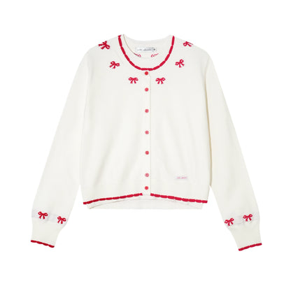 Contrast Jacquard Bow-Knot Knit Cardigan - CHINASQUAD
