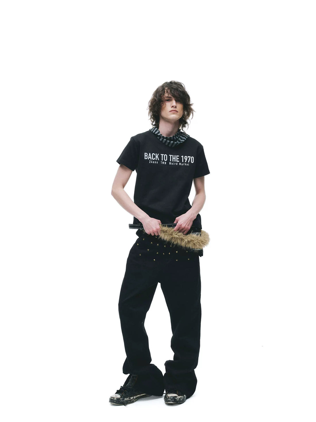 Distressed Studded Straight-Leg Punk Trousers