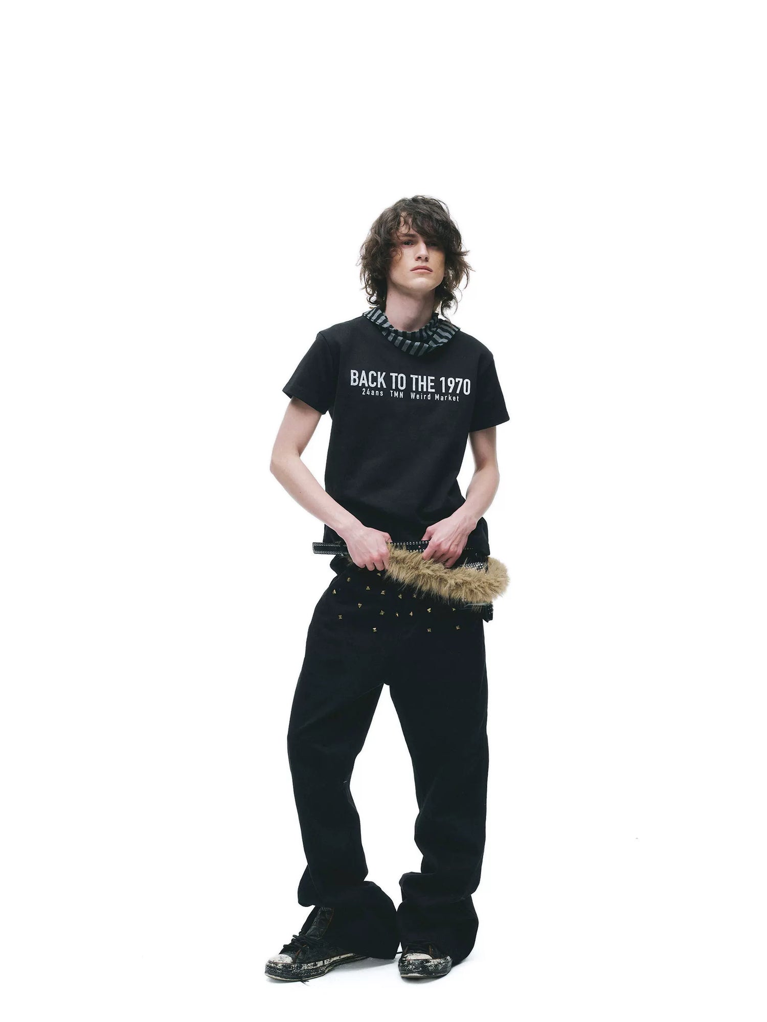 Distressed Studded Straight-Leg Punk Trousers