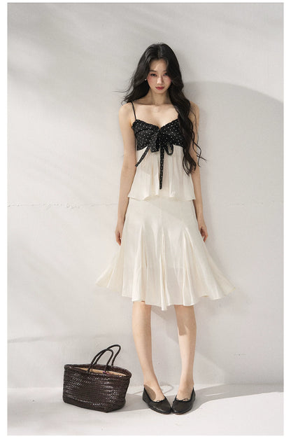 Polka Dot Camisole &amp; Bow Detail Midi Skirt Set