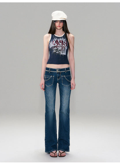 Vintage Print Layered Slim Fit Top Set