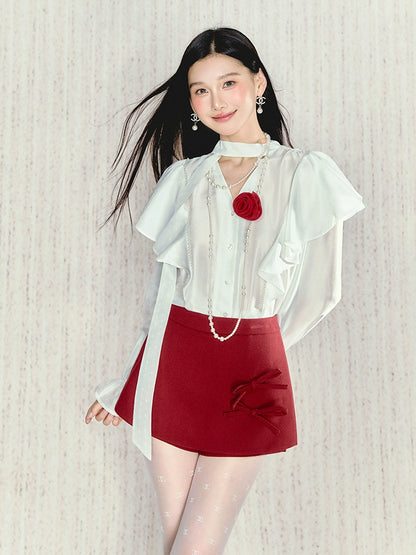 White Oversized Bell Sleeve Lace Blouse