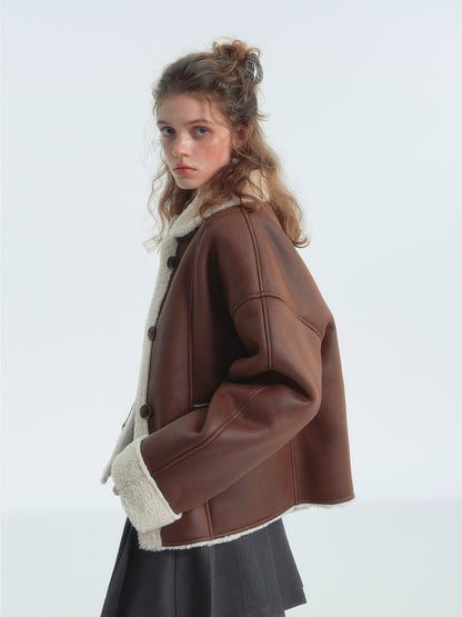 Collar Shearling Crop Jacket