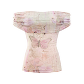 Purple Butterfly & Pink Butterfly Mesh One-shoulder T-shirt - CHINASQUAD