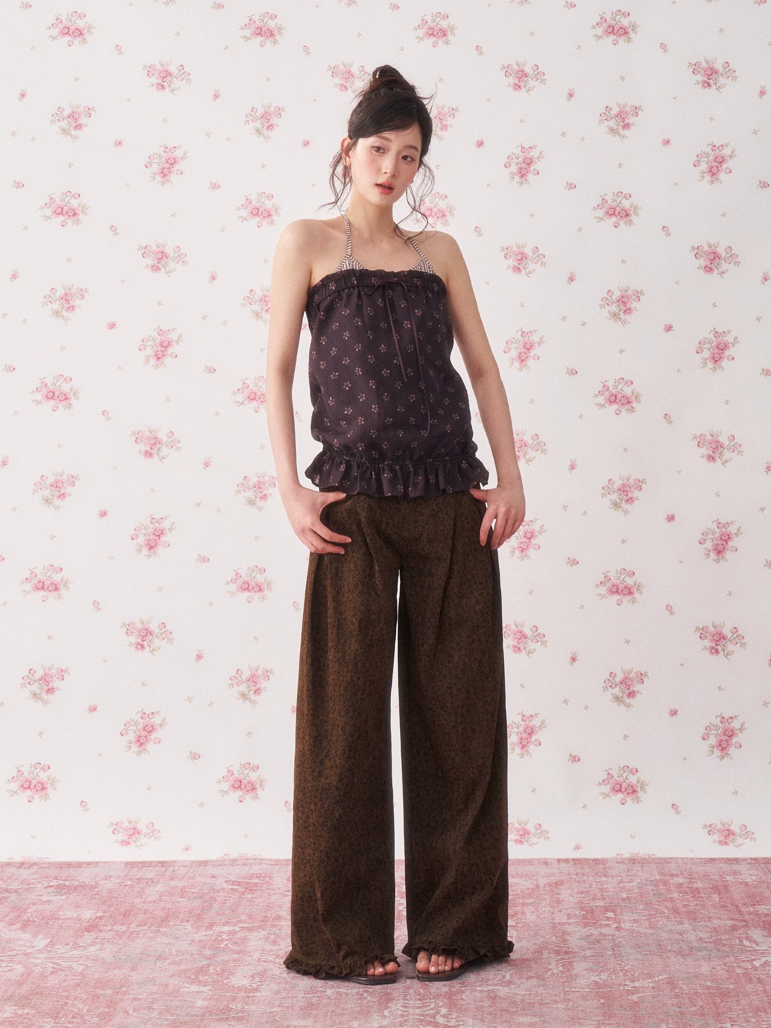 Vintage Floral Halter Tie Camisole