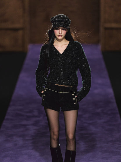 Shimmer V-Neck Sequin Detail Knit Cardigan