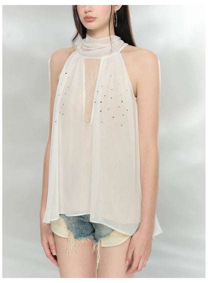 Embellished Sleeveless Chiffon Lace Top