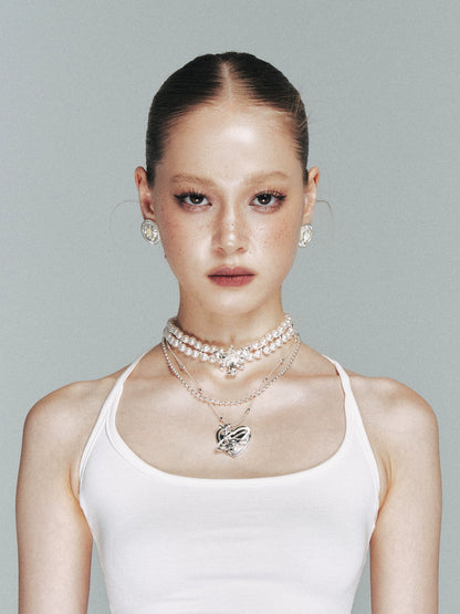 Silver Double-Layer Whale Heart Pendant Necklace