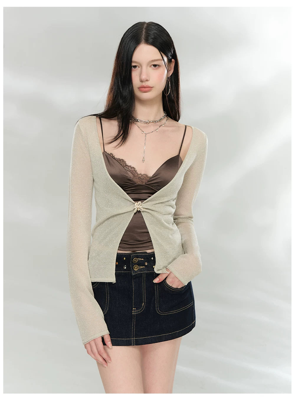 Shimmer Knit Tie-Front Cardigan