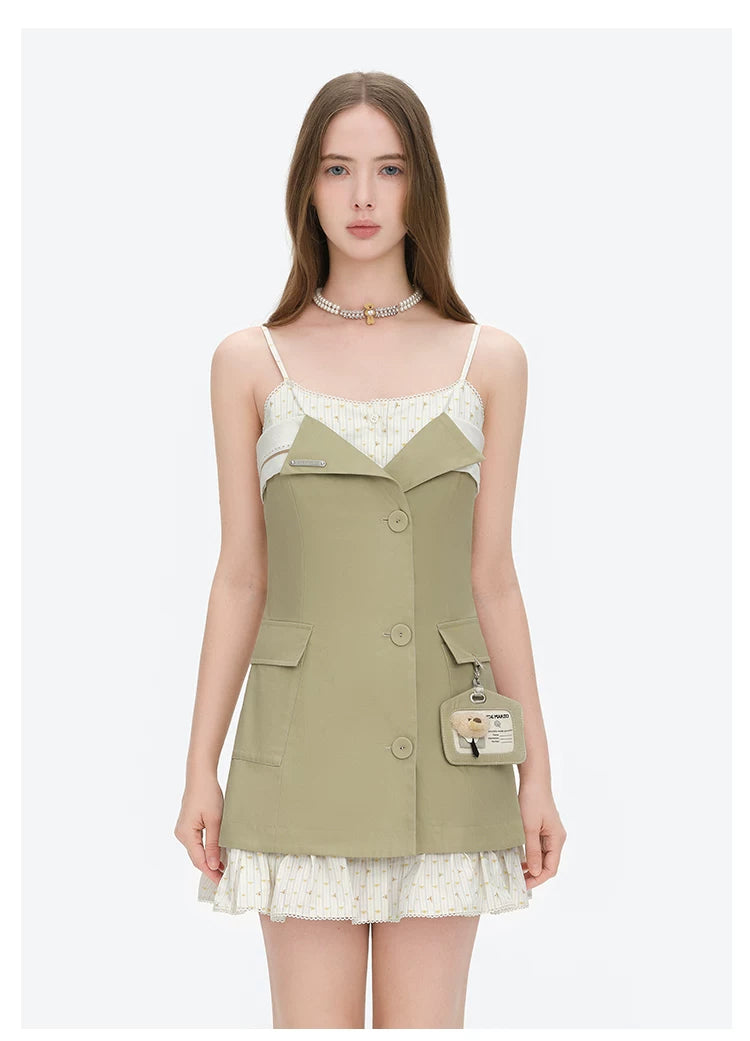 Two-Piece Illusion Blazer Badge Dress