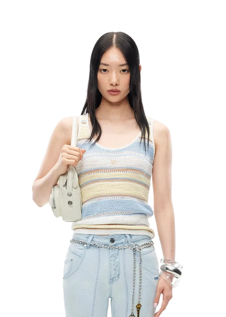 Marfi Knit Vest with Textured Striped Pattern