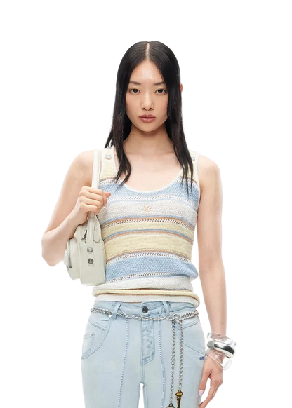 Marfi Knit Vest with Textured Striped Pattern