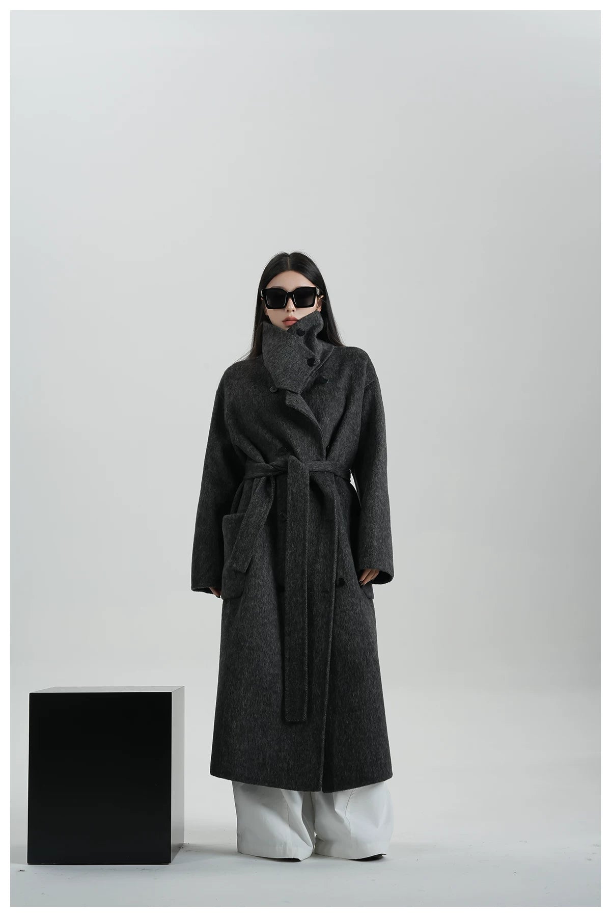 High-Neck Long Wool Coat
