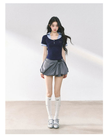 American-Style High-Waist Bubble Mini Skirt