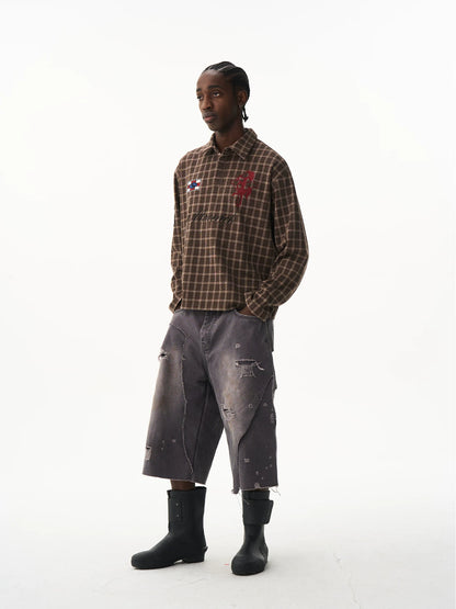 Vintage Plaid Badge Long Sleeve Polo Tee