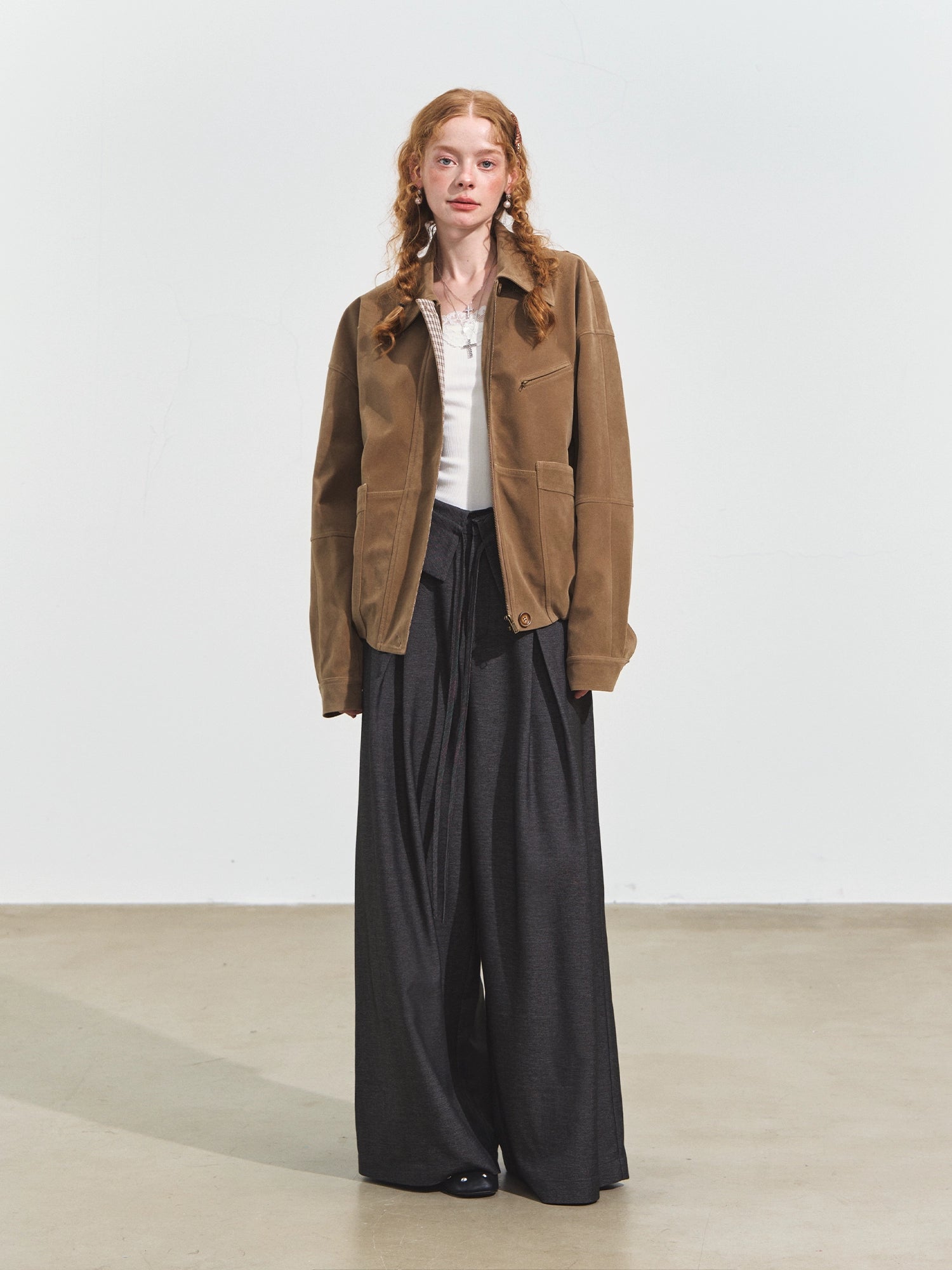 Cuffed Waist Draped Tailored Pants