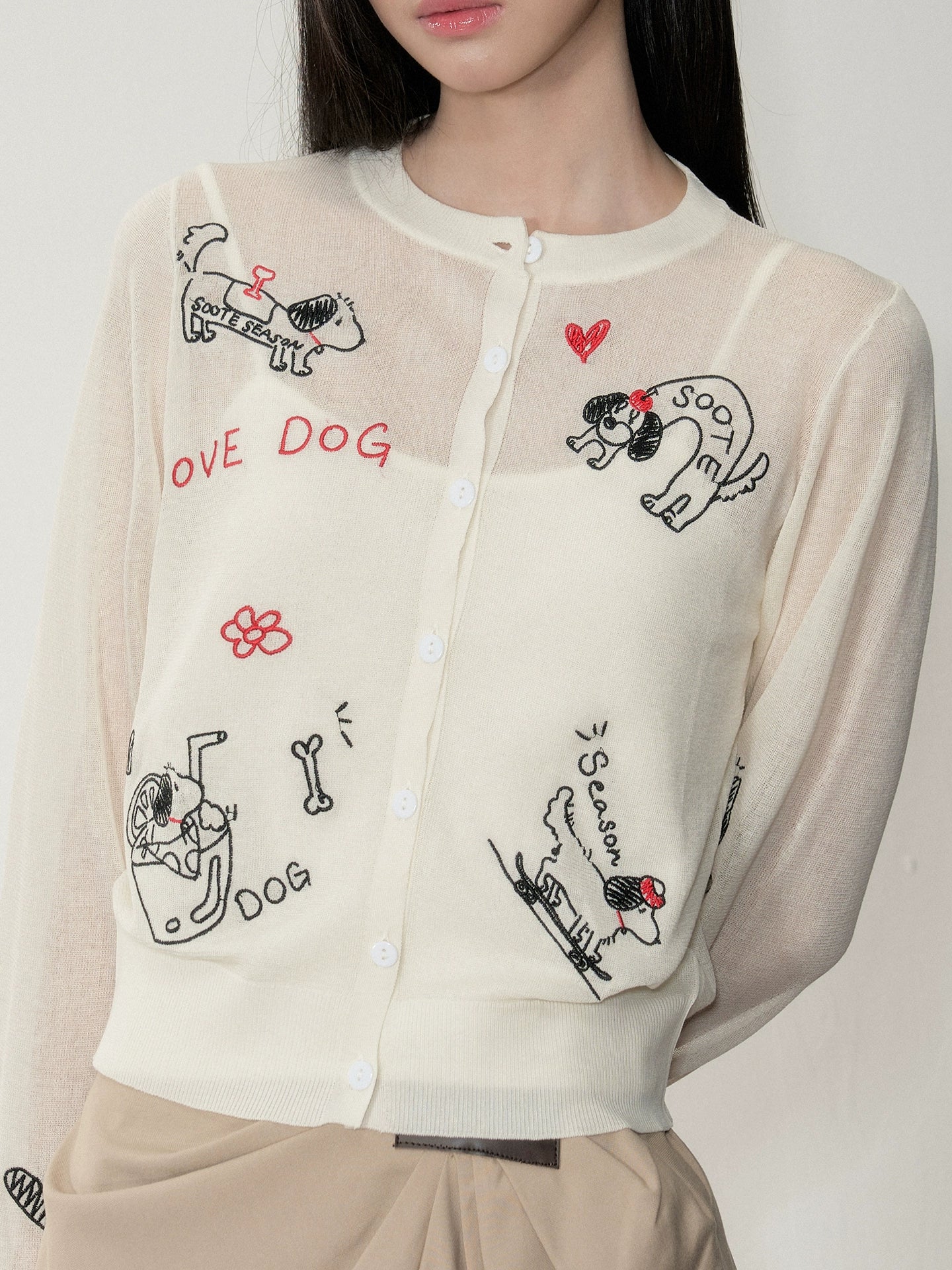 Embroidered Puppy Sun-Protective Knit Cardigan - CHINASQUAD