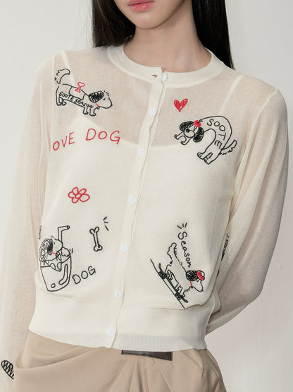 Embroidered Puppy Sun-Protective Knit Cardigan - CHINASQUAD