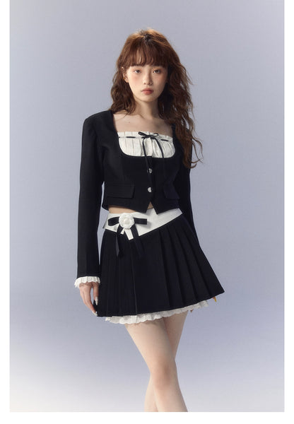 White Square-neck Cardigan &amp; Skirt Set - CHINASQUAD
