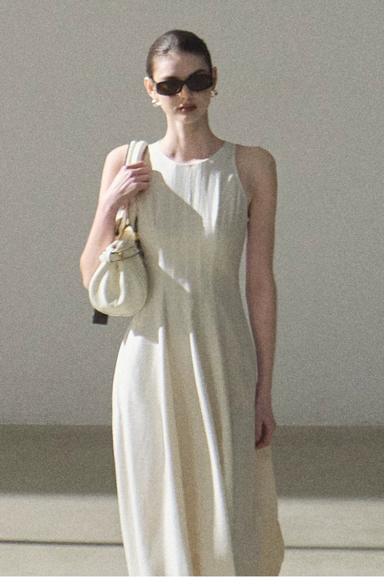 Golden Thread Linen-Blend Sleeveless A-Line Maxi Dress