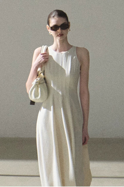 Golden Thread Linen-Blend Sleeveless A-Line Maxi Dress