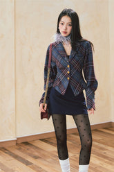 Black Plaid Blazer & Mini Skirt Set - CHINASQUAD