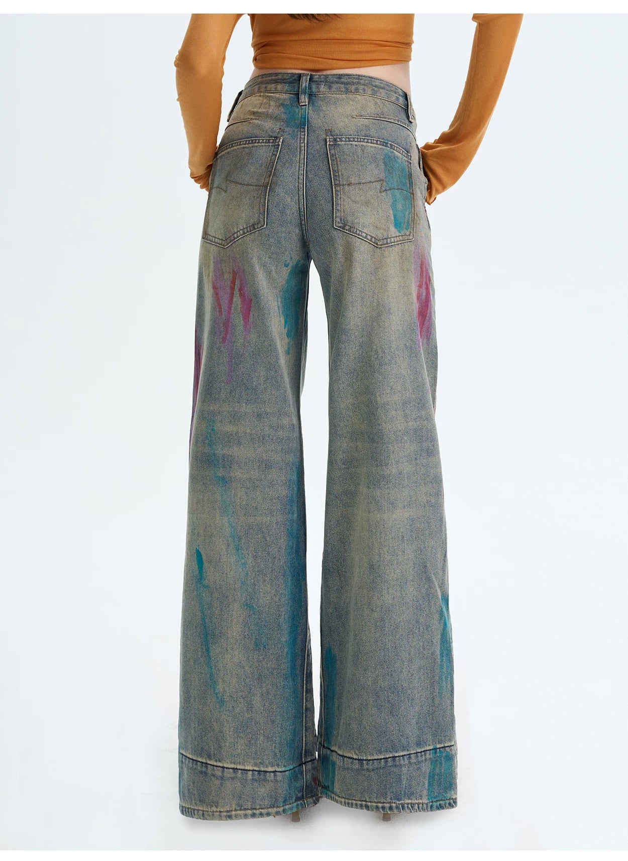 Washed Blue Graffiti Straight-Leg Denim Jeans