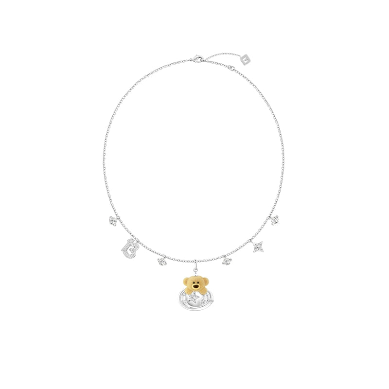 Playful Planet Flocked Bear Pendant Necklace