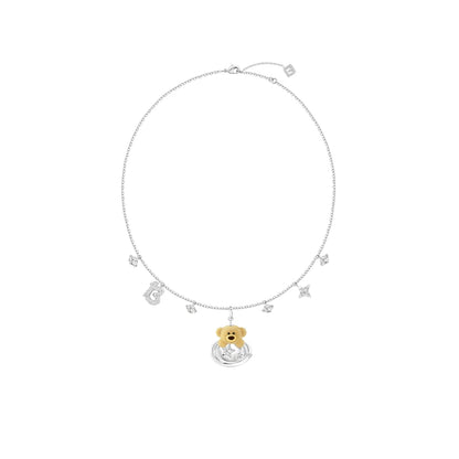 Playful Planet Flocked Bear Pendant Necklace