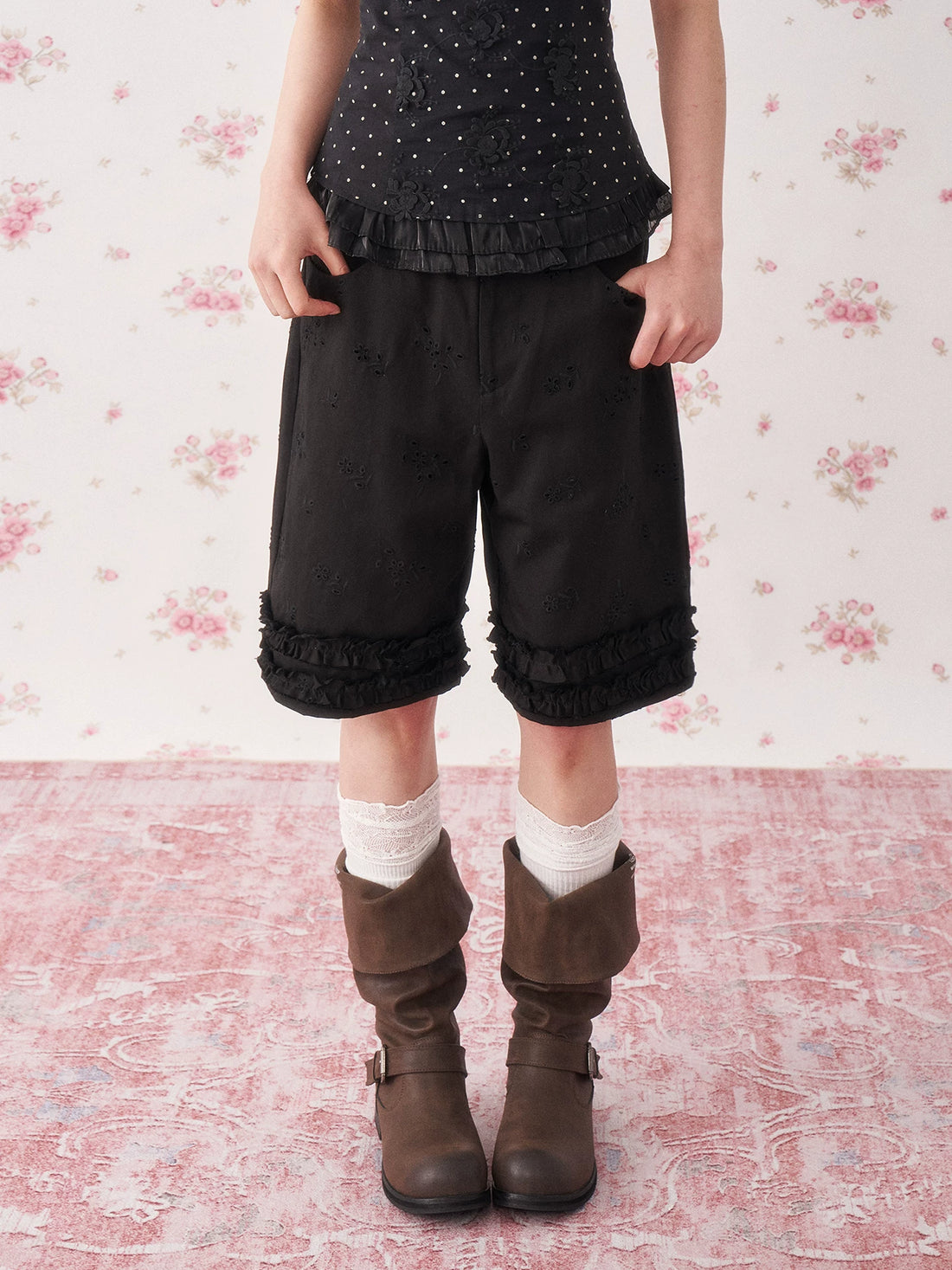 Vintage Lace Trim Lyocell Shorts