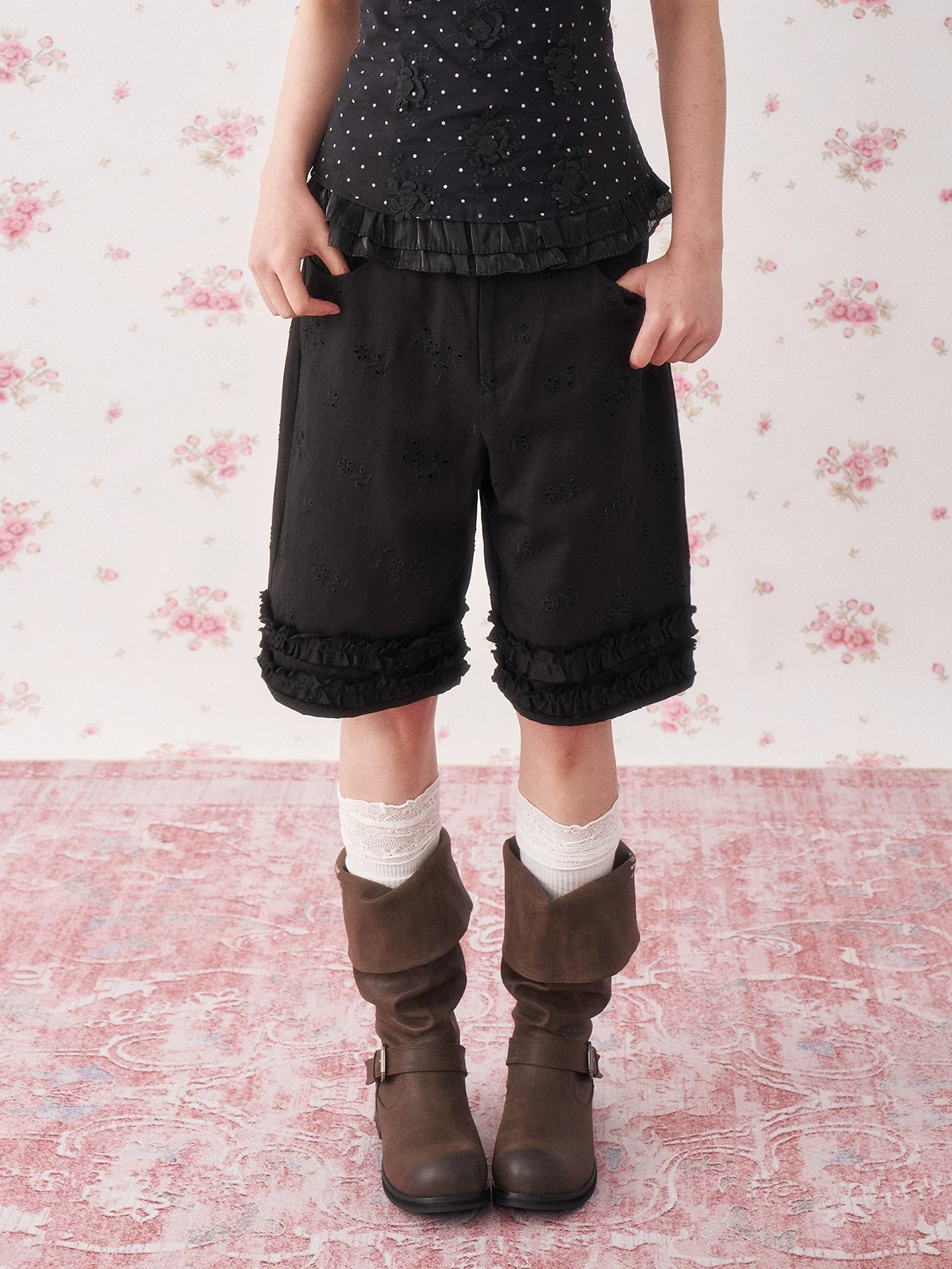 Vintage Lace Trim Lyocell Shorts