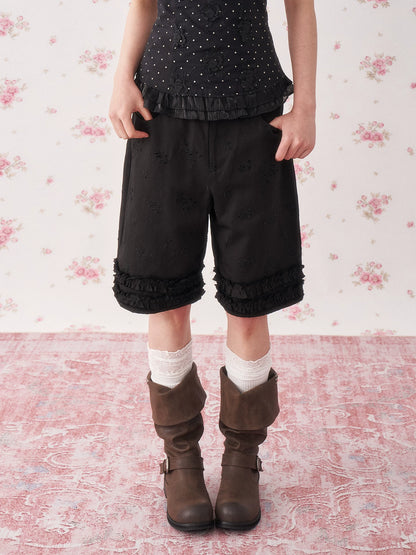 Vintage Lace Trim Lyocell Shorts