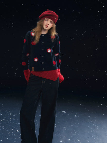 Plush Apple Jacquard Knit Cardigan