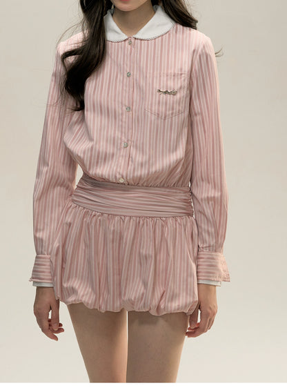 Pink Striped Bow-tie Collar Dress