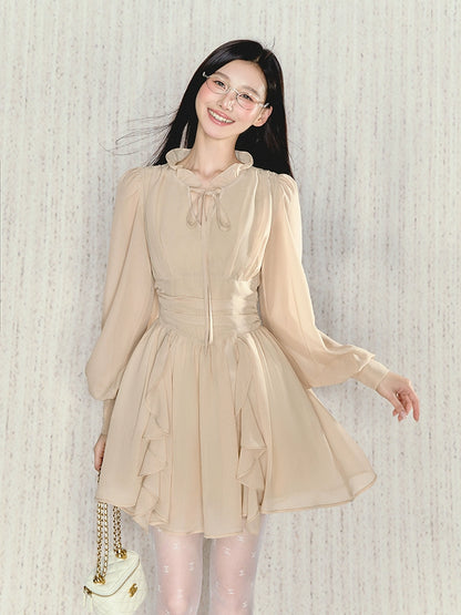 Chiffon V-neck Lantern Dress