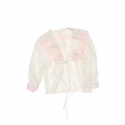 Contrast Ruffle Sailor Collar Chiffon Cropped Cardigan 1Jinn Studio