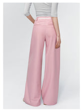 Pink & Grey High-waist Satin Ribbon Trousers - CHINASQUAD