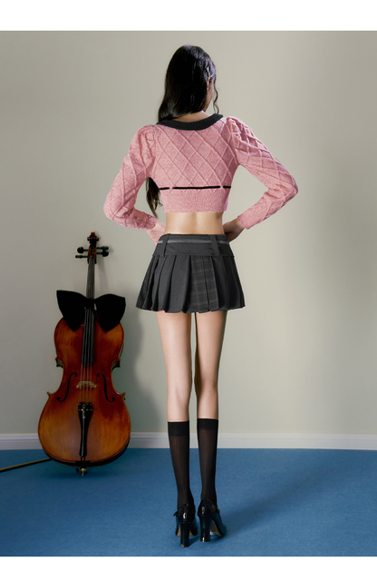 Grey &amp; Brown Plaid Pleated Mini Skirt - CHINASQUAD