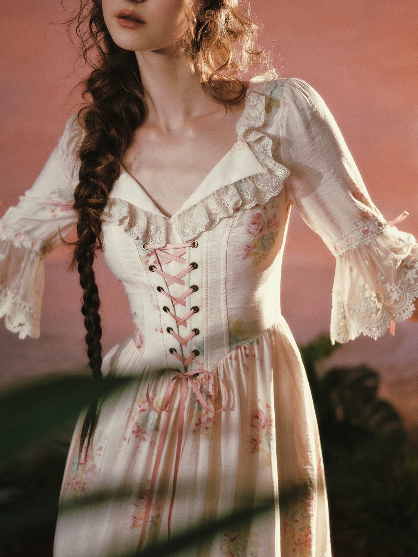 Palm Garden French Countryside Floral Midi Dress