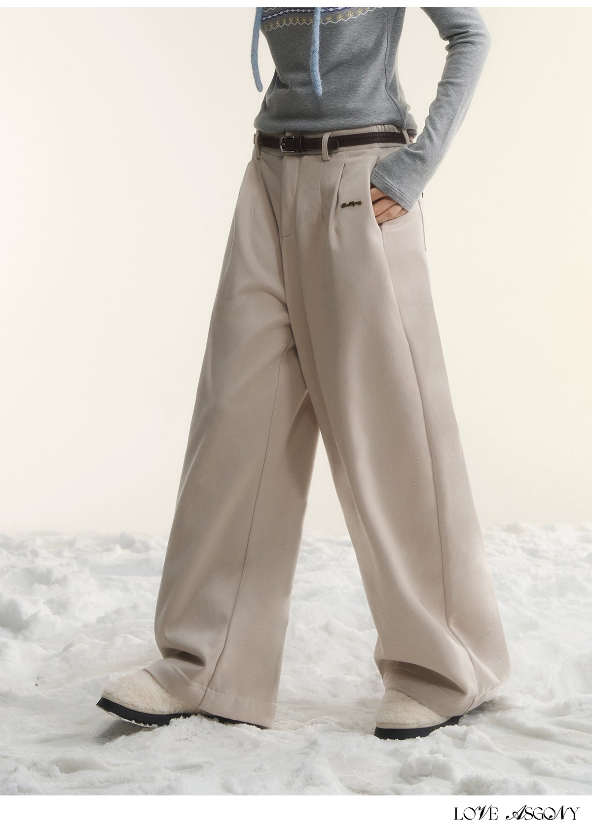 Fleece-Lined Relaxed Belted Trousers